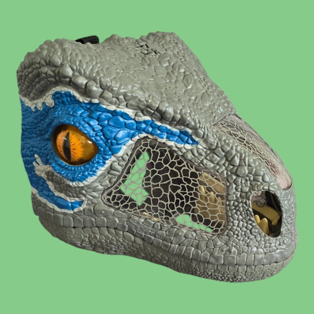 Jurassic World Chomp 'n Roar Mask Velociraptor Blue Mask - TESTED! - 2017 Mattel
